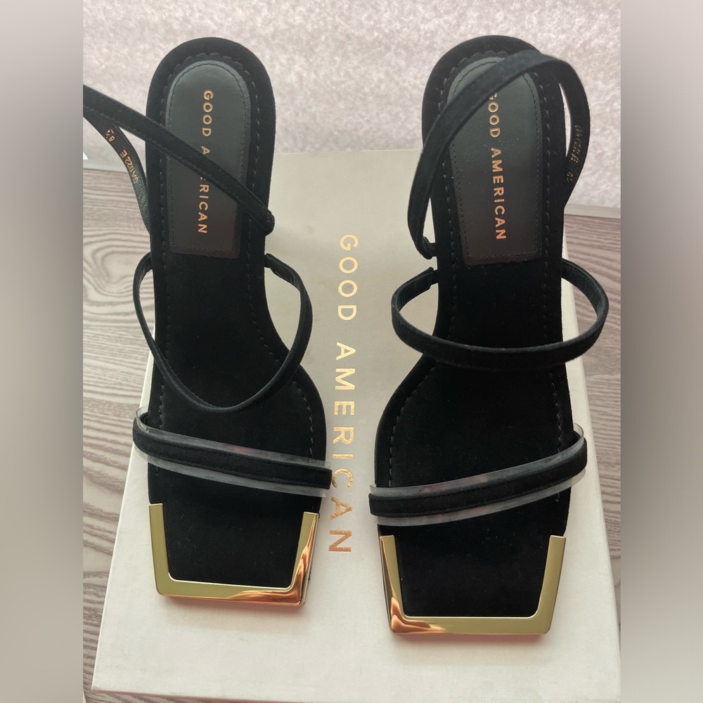Good American Stand Out Black Sandals Women’s Size 8.5 NIB